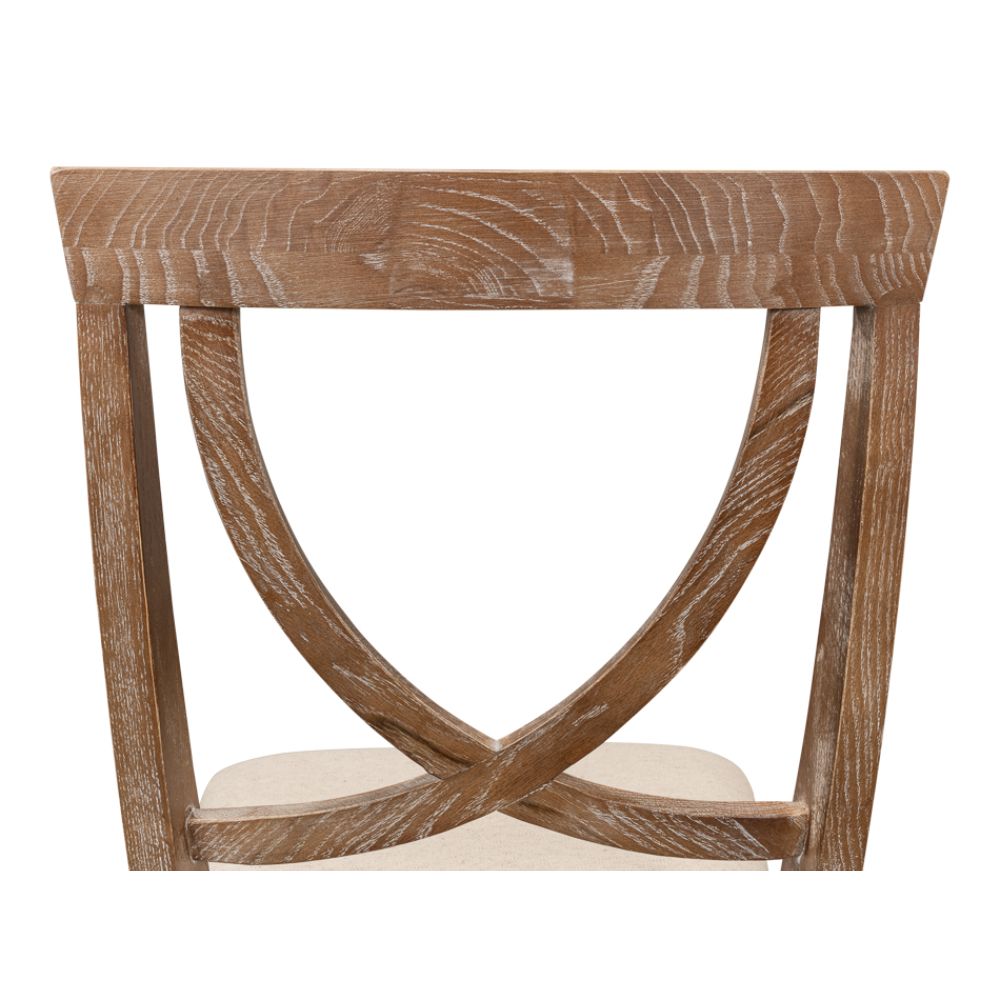 white wash finish on oak wood linen seat dining chair
