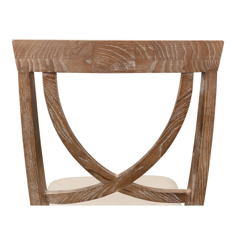 white wash finish on oak wood linen seat dining chair