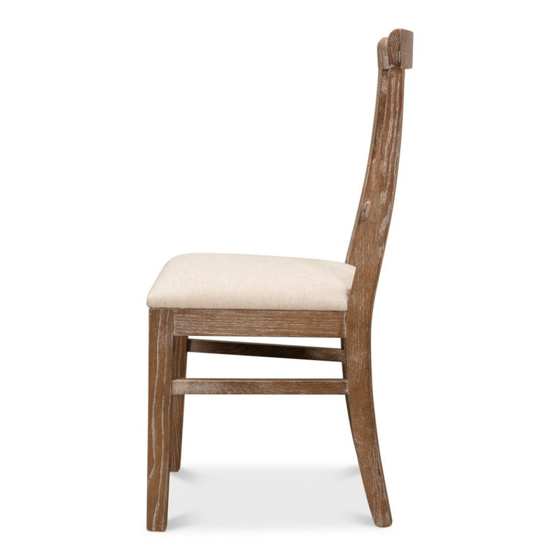 white wash finish on oak wood linen seat dining chair