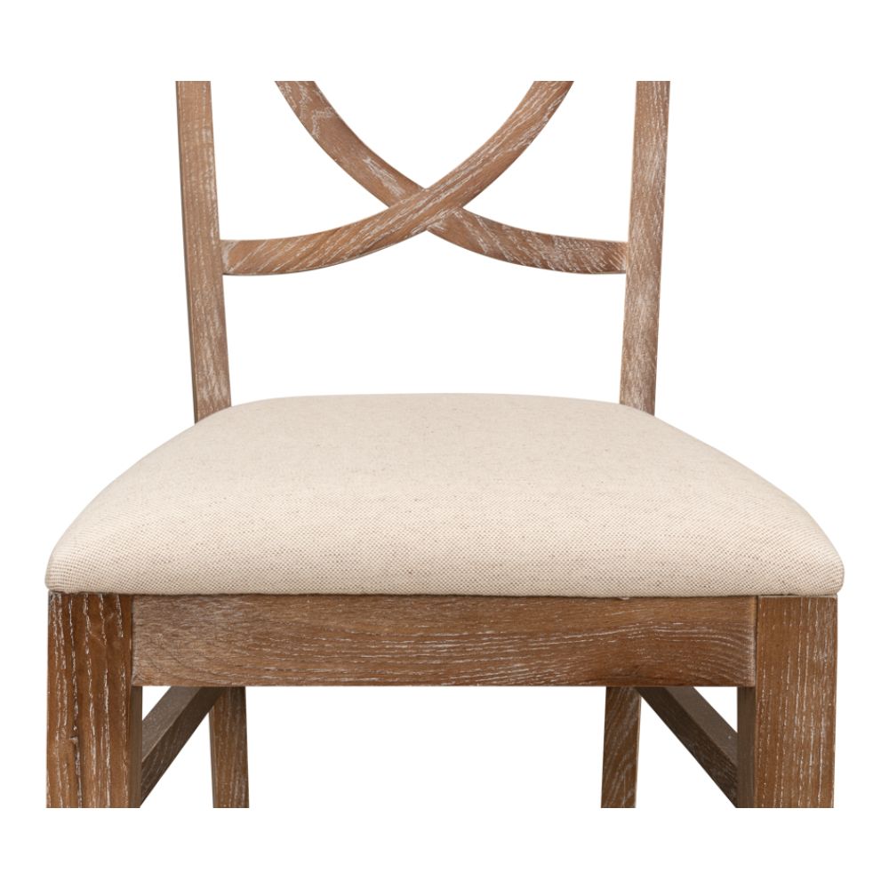 white wash finish on oak wood linen seat dining chair