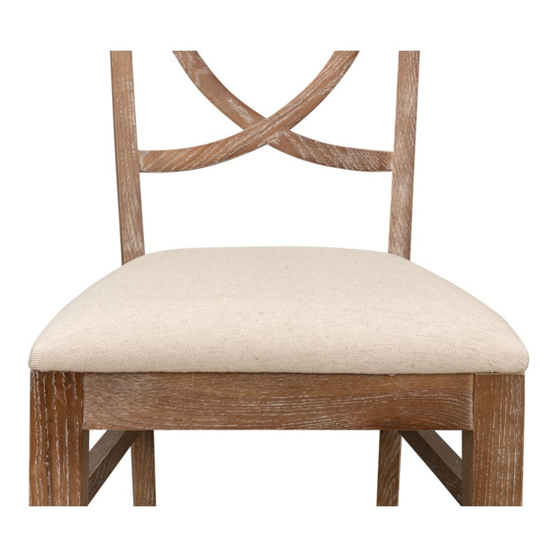 white wash finish on oak wood linen seat dining chair