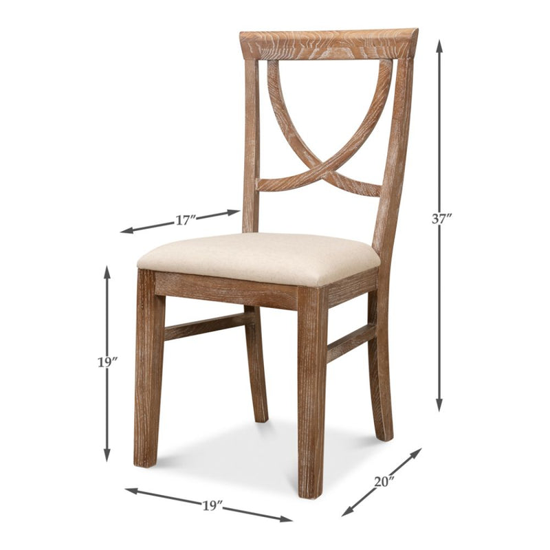 white wash finish on oak wood linen seat dining chair