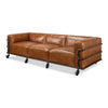 couch sofa brown leather iron casters 3-section metal frame transitional