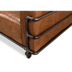 couch sofa brown leather iron casters 3-section metal frame transitional