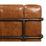 couch sofa brown leather iron casters 3-section metal frame transitional