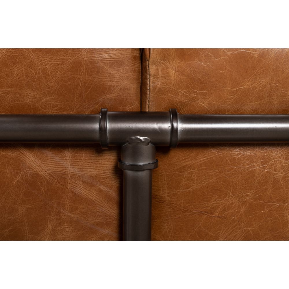 couch sofa brown leather iron casters 3-section metal frame transitional