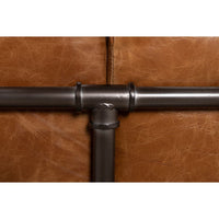 couch sofa brown leather iron casters 3-section metal frame transitional