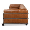 couch sofa brown leather iron casters 3-section metal frame transitional