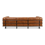 couch sofa brown leather iron casters 3-section metal frame transitional