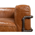 couch sofa brown leather iron casters 3-section metal frame transitional