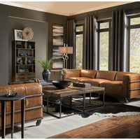 couch sofa brown leather iron casters 3-section metal frame transitional
