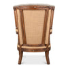 Sarreid, Ltd. chair wingback diamond tufting back brown leather seat cushion wood frame burlap inserts turned front legs casters