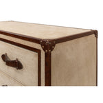 canvas leather brass three drawer deco chest