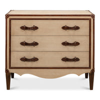 canvas leather brass three drawer deco chest