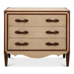 canvas leather brass three drawer deco chest