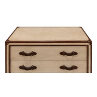 canvas leather brass three drawer deco chest