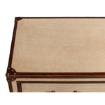 canvas leather brass three drawer deco chest