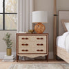canvas leather brass three drawer deco chest