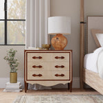 canvas leather brass three drawer deco chest