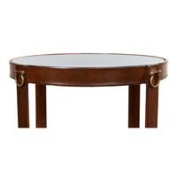 side accent table glass leather brass transitional
