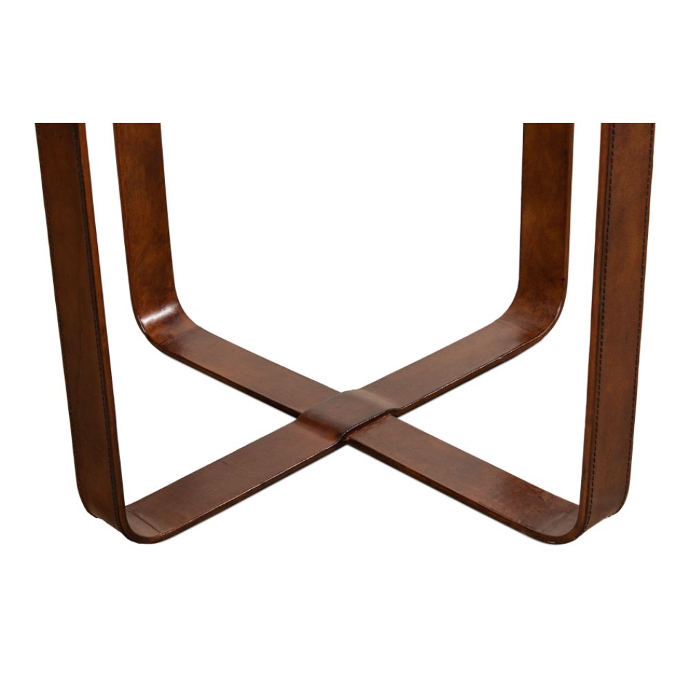 side accent table glass leather brass transitional