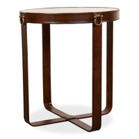 side accent table glass leather brass transitional