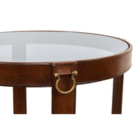 side accent table glass leather brass transitional
