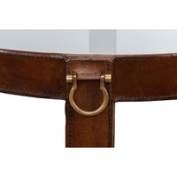 side accent table glass leather brass transitional