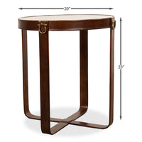 side accent table glass leather brass transitional