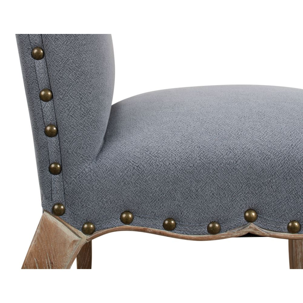 blue linen dining chair curved legs 