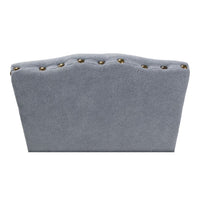 blue linen dining chair curved legs 