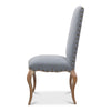 blue linen dining chair curved legs 