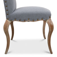 blue linen dining chair curved legs 