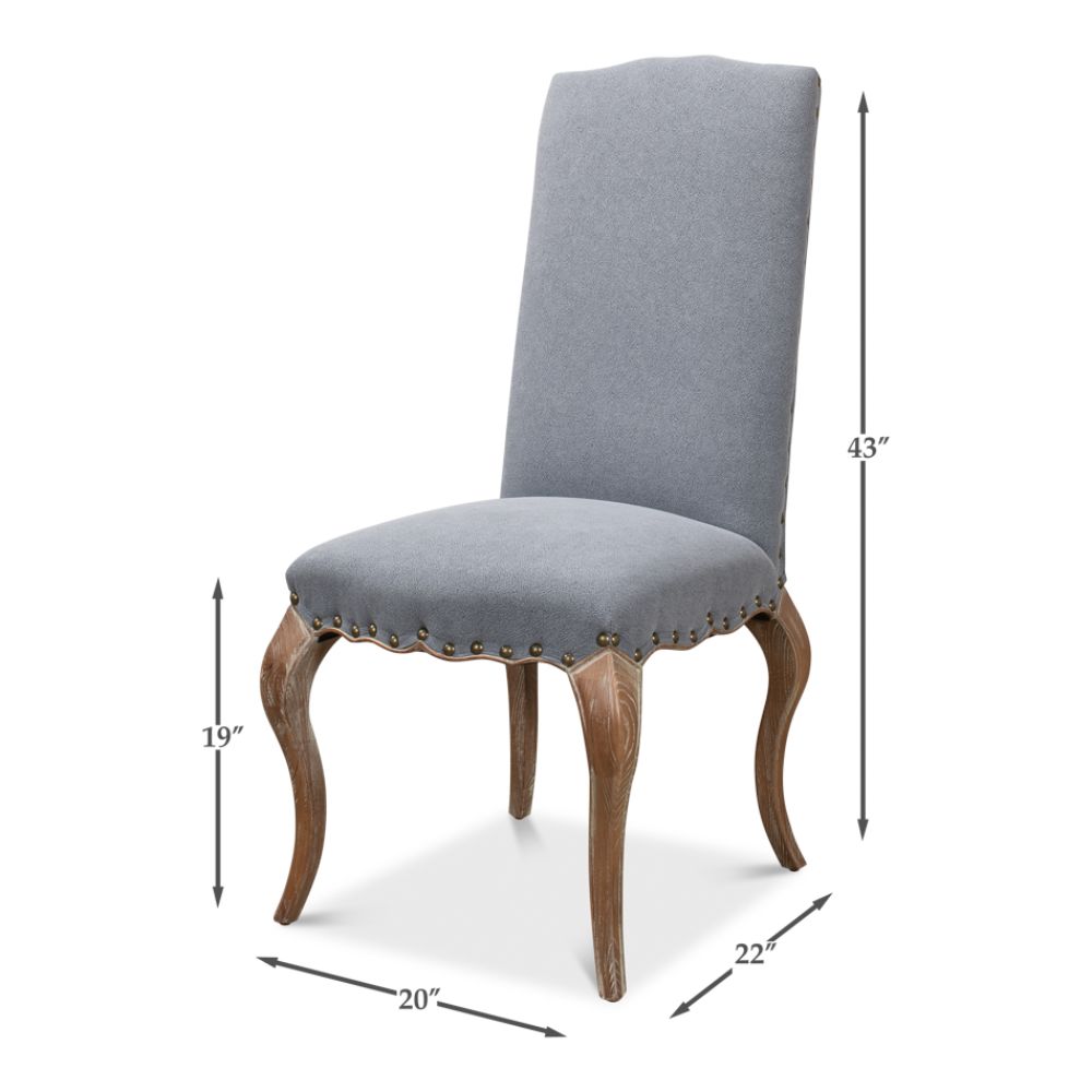 blue linen dining chair curved legs 