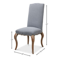 blue linen dining chair curved legs 