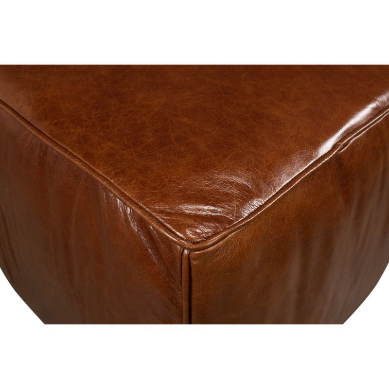 brown leather cube footrest ottoman square