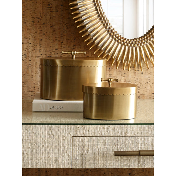 round brass decor box small handle scalloped edge