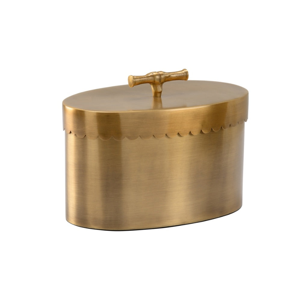 round brass decor box small handle scalloped edge