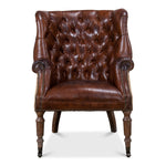 brown leather wing back chair tufted natural jute back casters