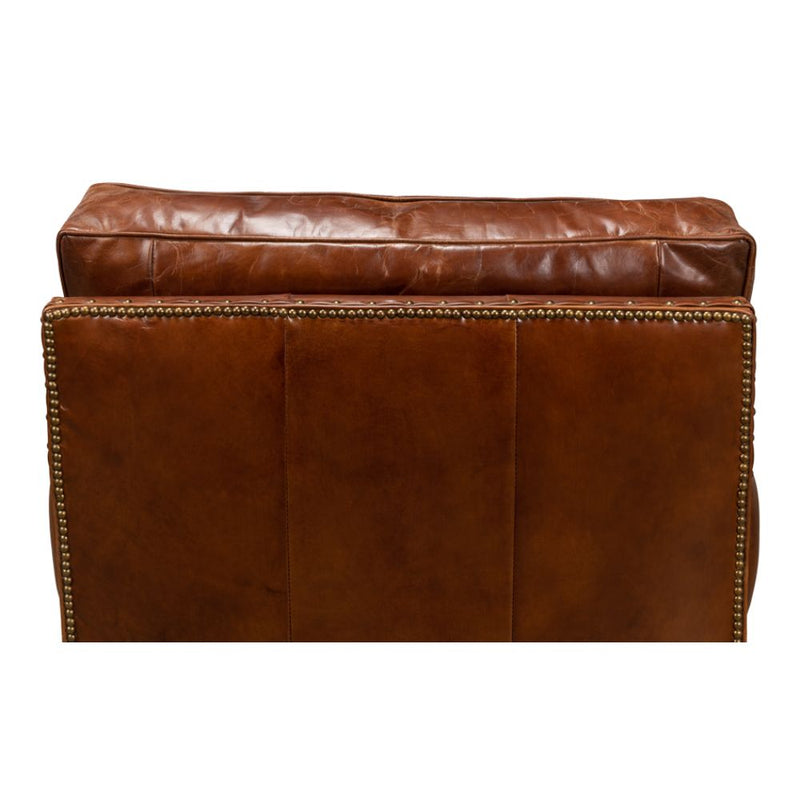 overstuffed brown leather chair 
