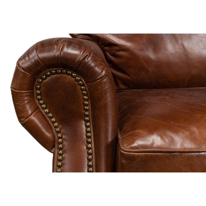 overstuffed brown leather chair 
