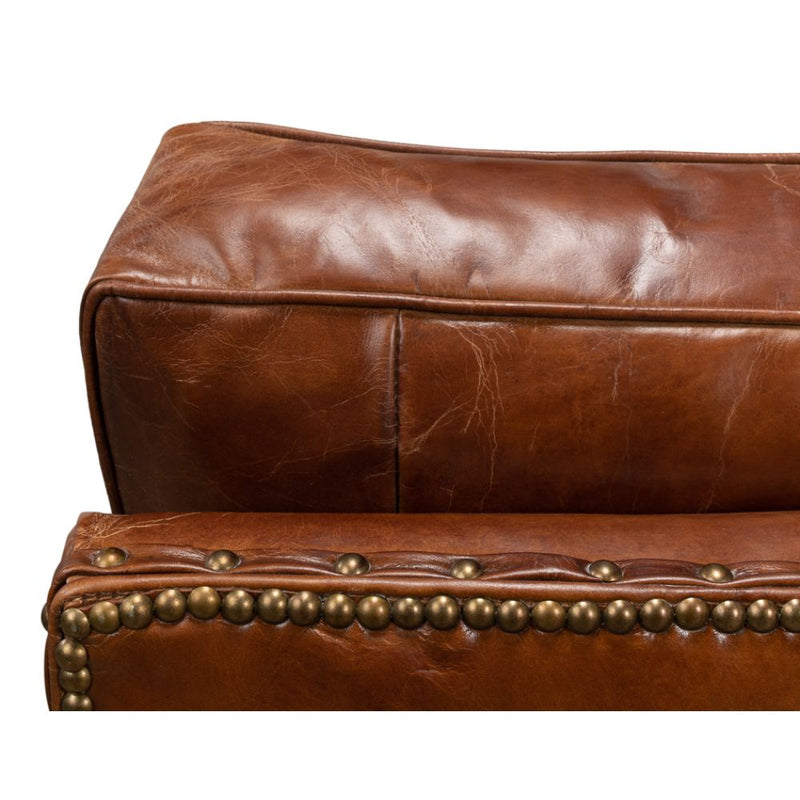 overstuffed brown leather chair 