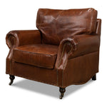 overstuffed brown leather chair 