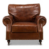 overstuffed brown leather chair 