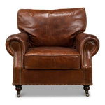 overstuffed brown leather chair 