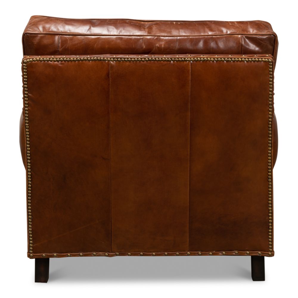 overstuffed brown leather chair 
