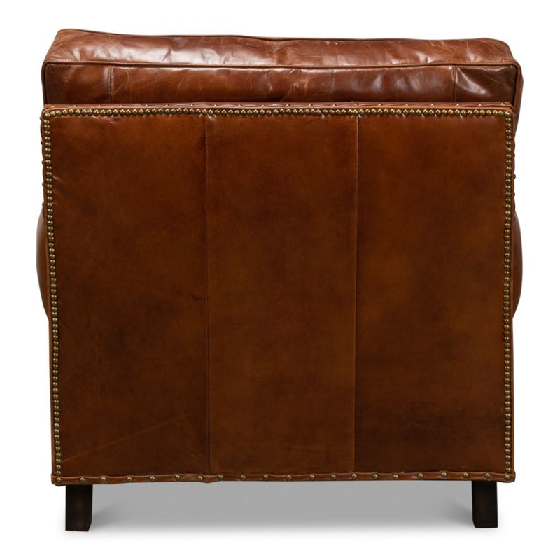 overstuffed brown leather chair 