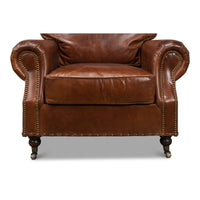 overstuffed brown leather chair 