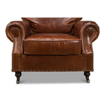 overstuffed brown leather chair 