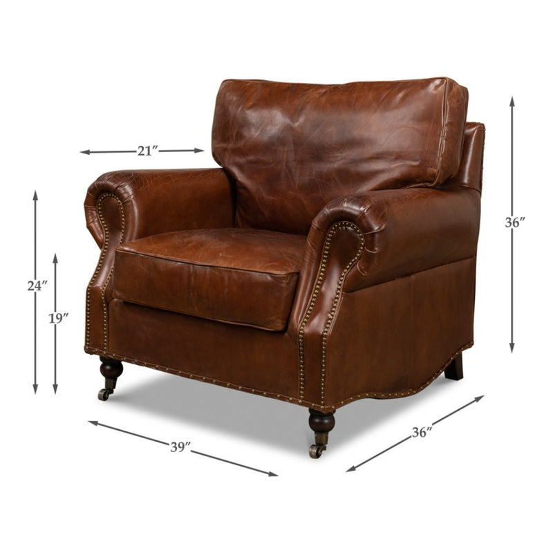overstuffed brown leather chair 